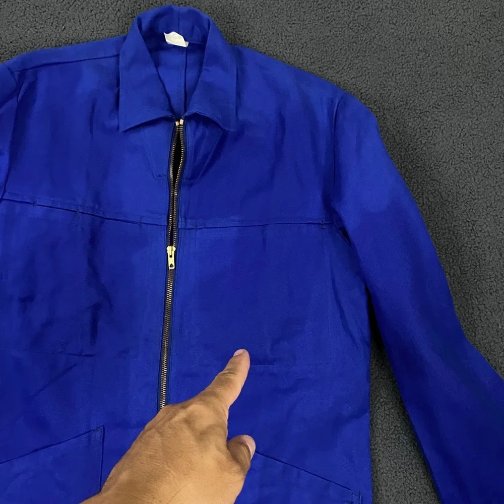 Vintage French Workwear Jacket FITS Mens Small Blue Chore Cotton Eclair Zipper